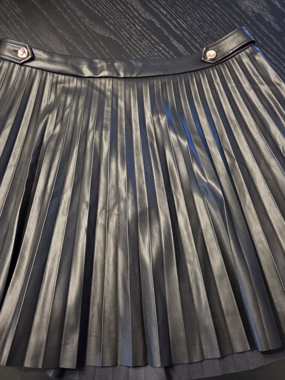 Black Pleated Faux Leather Mini Skirt